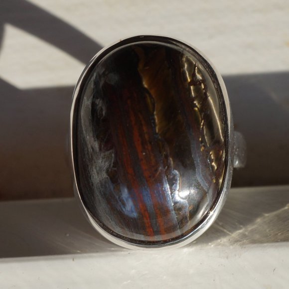 Sterling Silver (.925) Genuine Tiger Iron Ring - Picture 7 of 9